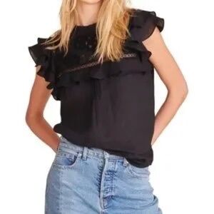 Veronica Beard Black Abdula Ruffle Embroidered Top 2